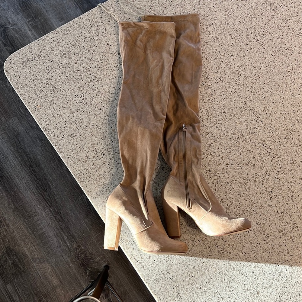 Taupe Lulu’s So Much Yes thigh high boots